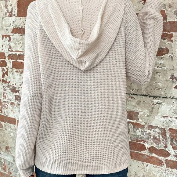 Apricot Casual Womens Half Button Raglan Sleeve Drawstring Hoodie - Picture 2 of 5